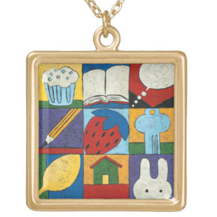 Painting of Various Objects by Chariklia Zarris Gold Plated Necklace