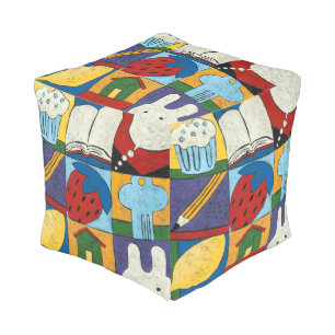 Painting of Various Objects by Chariklia Zarris Pouf