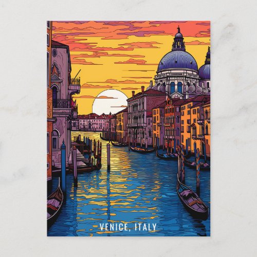 Painting of Venice at Sunset  Italy Travel  Art Postcard