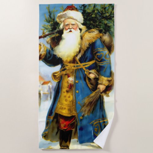 Painting of Vintage Father Christmas Beach Towel