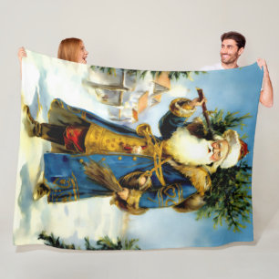 Painting of Vintage Father Christmas Fleece Blanket