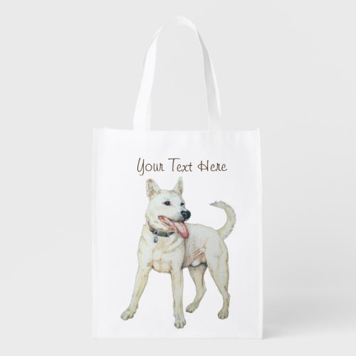 painting of white american bull dog grocery bag