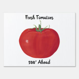 Painting of Whole Ripe Tomato Fresh Tomatoes Sign