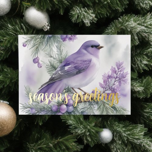 Painting of Winter Bird Purple Holiday Card