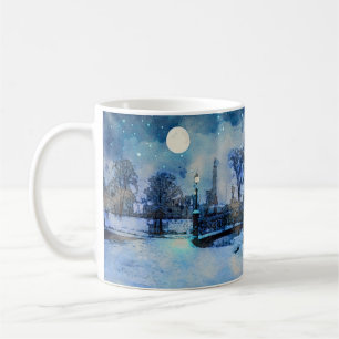 Painting of winter night in city park coffee mug