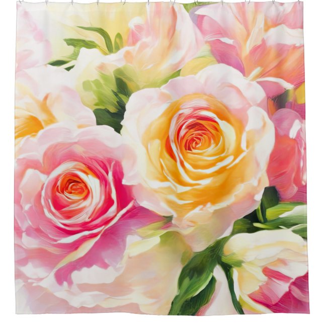Painting of Yellow and Pink Roses Shower Curtain (Front)
