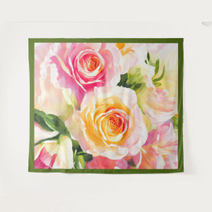 Painting of Yellow and Pink Roses Tapestry