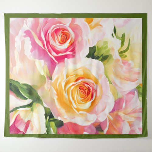 Painting of Yellow and Pink Roses Tapestry