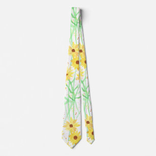 Painting of yellow echinacea flowers neck tie