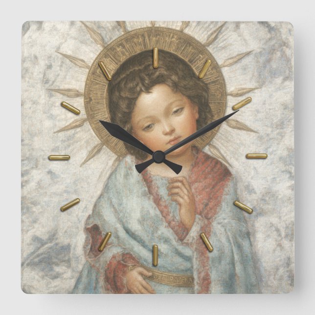Painting of Young Savior Jesus Square Wall Clock (Front)