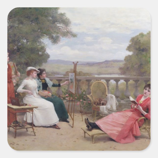 Painting on the Terrace Square Sticker (Front)