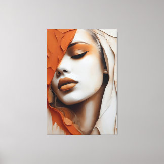 Painting Orange and beige female face Canvas Print