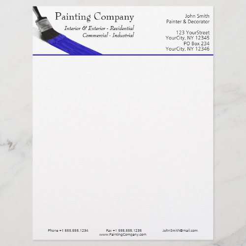 Painting Painter Service Company Brush Blue Letterhead