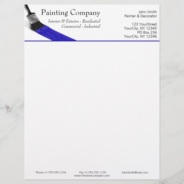 Painting Painter Service Company Brush Blue Letterhead (Front)