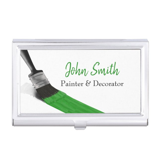 Painting Painter Service Company Brush Green Business Card Case (Front)