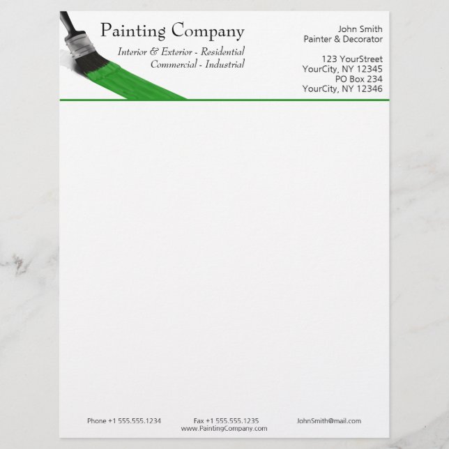 Painting Painter Service Company Brush Green Letterhead (Front)