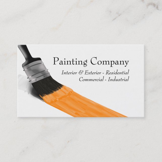 Painting Painter Service Company Brush Orange Business Card (Front)