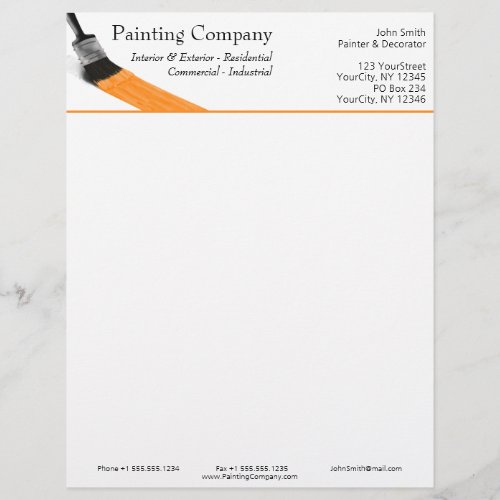 Painting Painter Service Company Brush Orange Letterhead