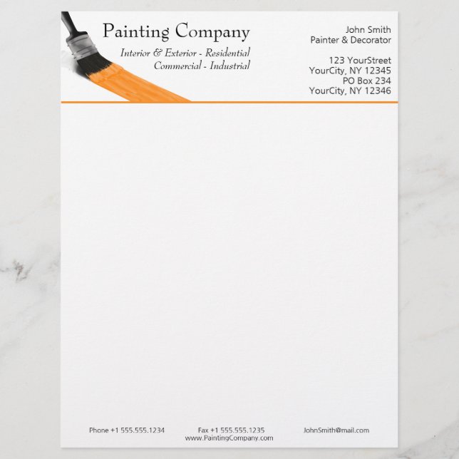 Painting Painter Service Company Brush Orange Letterhead (Front)