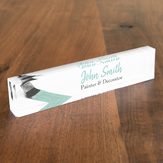 Painting Painter Service Company Brush Pastel Mint Desk Name Plate (Side)