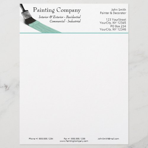 Painting Painter Service Company Brush Pastel Mint Letterhead