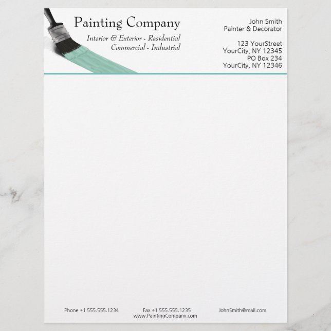 Painting Painter Service Company Brush Pastel Mint Letterhead (Front)