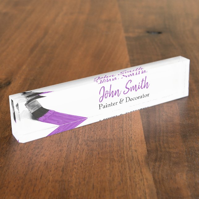 Painting Painter Service Company Brush Purple Desk Name Plate (Side)