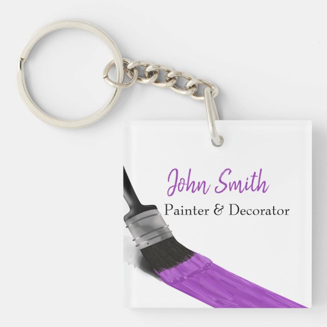 Painting Painter Service Company Brush Purple Keychain (Front)
