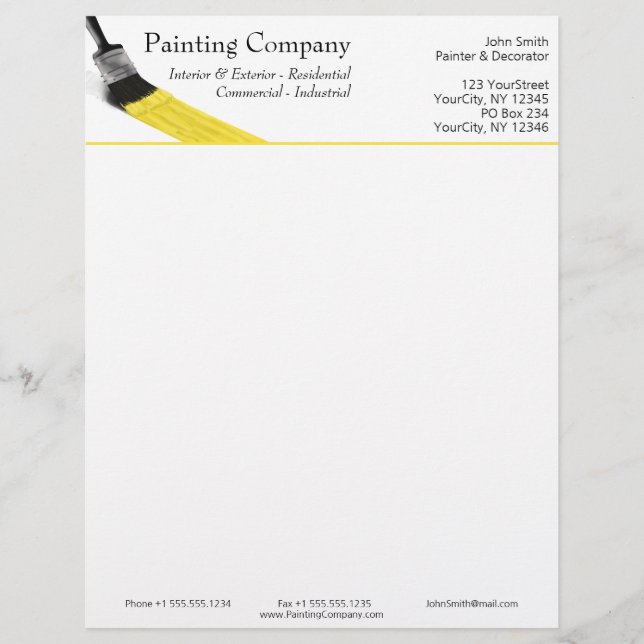 Painting Painter Service Company Brush Yellow Letterhead (Front)