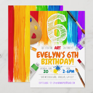 Painting Party Invitation, Art Birthday Party - 6 Invitation