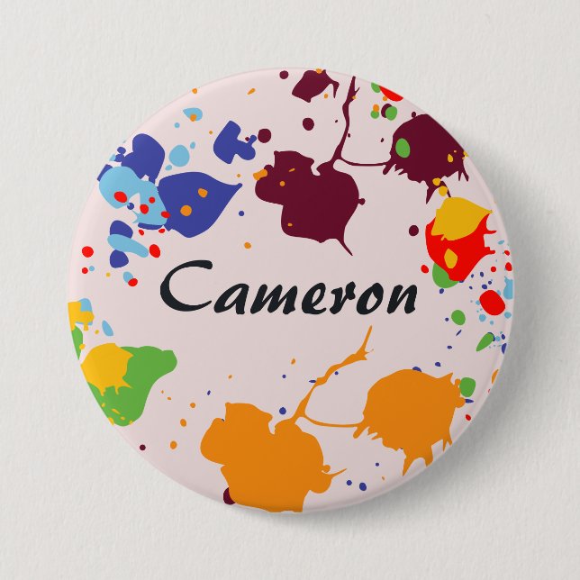 Painting  Party Name Colorful Splashes Button (Front)