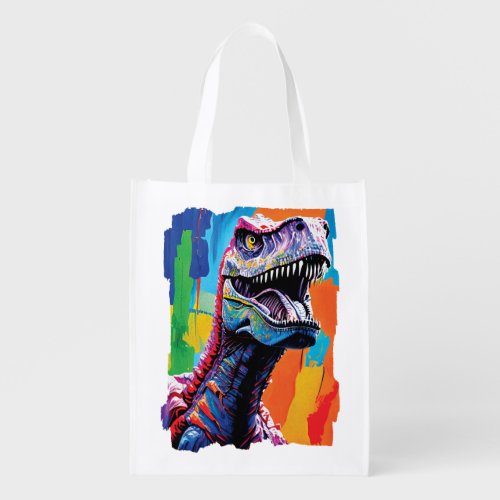 Painting Portrait Of A Tyrannosaurus Rex  T_Rex Grocery Bag