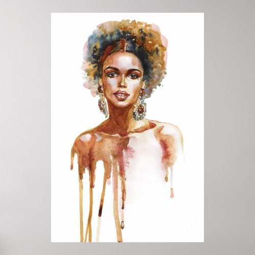 Painting portrait of the African woman watercolor Poster