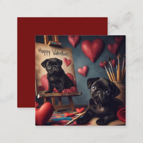 Painting Pug Valentines Day Note Card