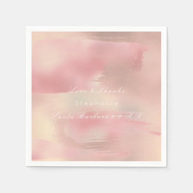 Painting Rose Gold Ombre Blush Copper Custom Name Paper Napkins (Front)