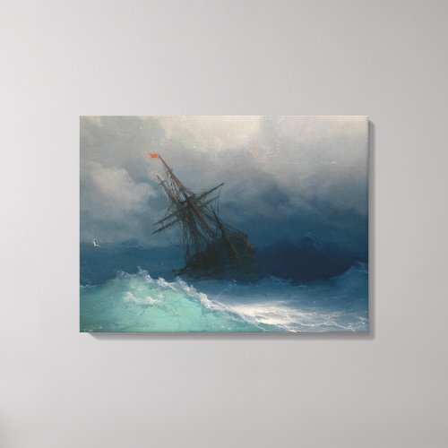 Painting sea ship Premium Wrapped Canvas Gloss