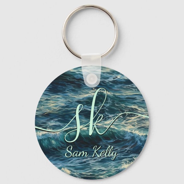Painting Sea Surges Personalized Keychain (Front)