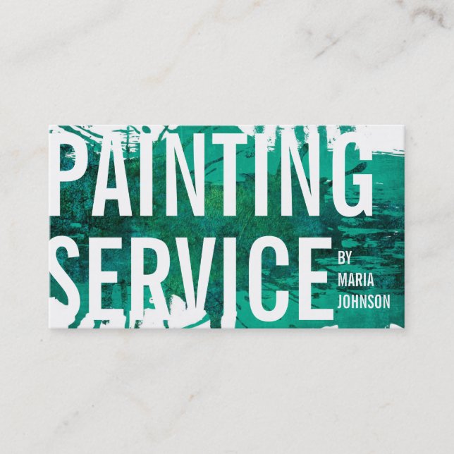Painting Service Decorator Green Ink Splash Business Card (Front)