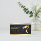 Painting Service Gold Rainbow Paint Roller Painter Business Card (Standing Front)