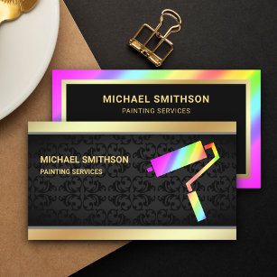 Painting Service Gold Rainbow Paint Roller Painter Business Card