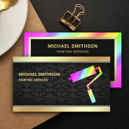 Painting Service Gold Rainbow Paint Roller Painter Business Card at Zazzle