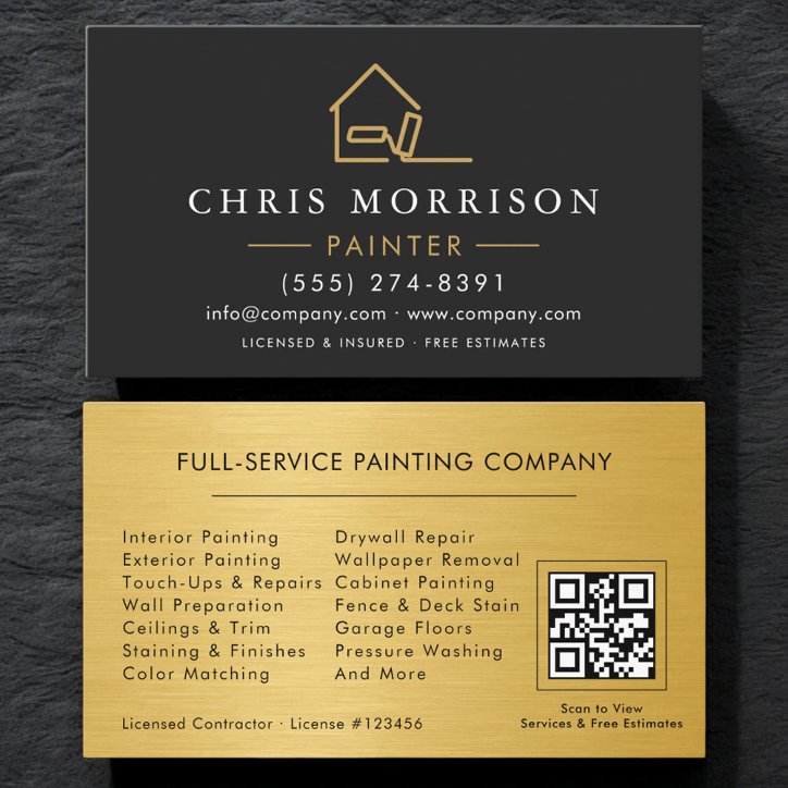 Painting Service Gold Roller QR Code Business Card