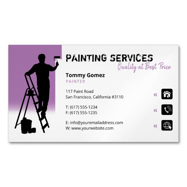 Painting Services | Painter at work lavender Business Card Magnet (Front)