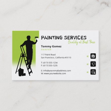 Painting Services | Painter At Work Light Green Business Card