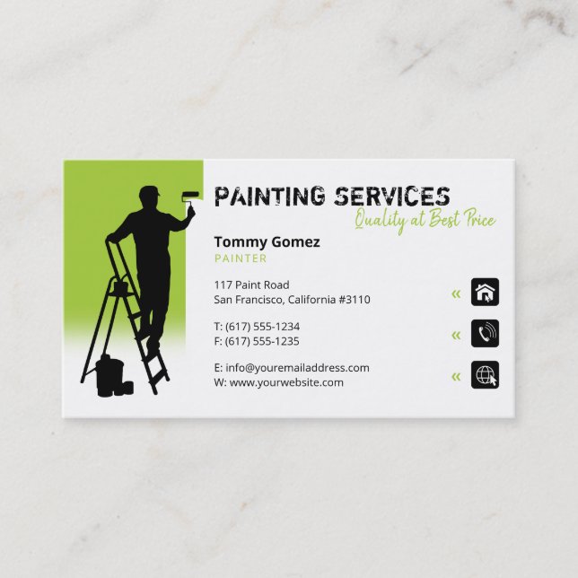 Painting Services | Painter at work light green Business Card (Front)