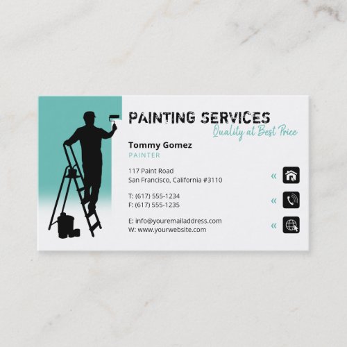 Painting Services  Painter at work light teal Business Card