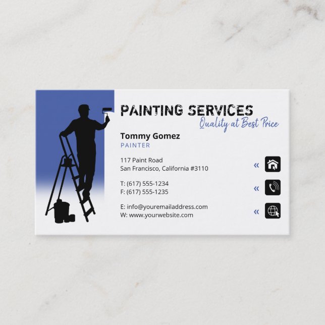 Painting Services | Painter at work medium blue Business Card (Front)