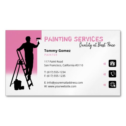 Painting Services  Painter at work pink Business Card Magnet