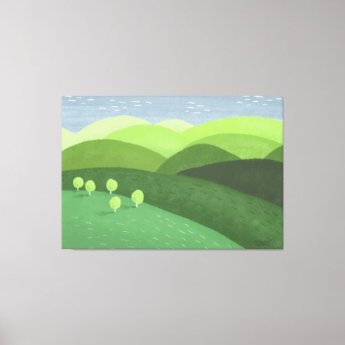 Painting Simple Calm Green Spring Hills Original Canvas Print