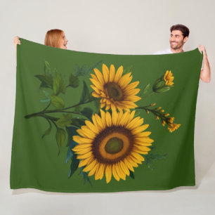 Painting Sunflower Any Color Background Fleece Blanket